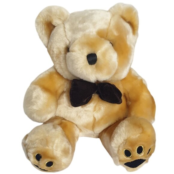 Dan Dee Golden Teddy Bear 13.5" Plush Loveable Huggable Velvet Bow Tie Stuffed - Picture 1 of 7